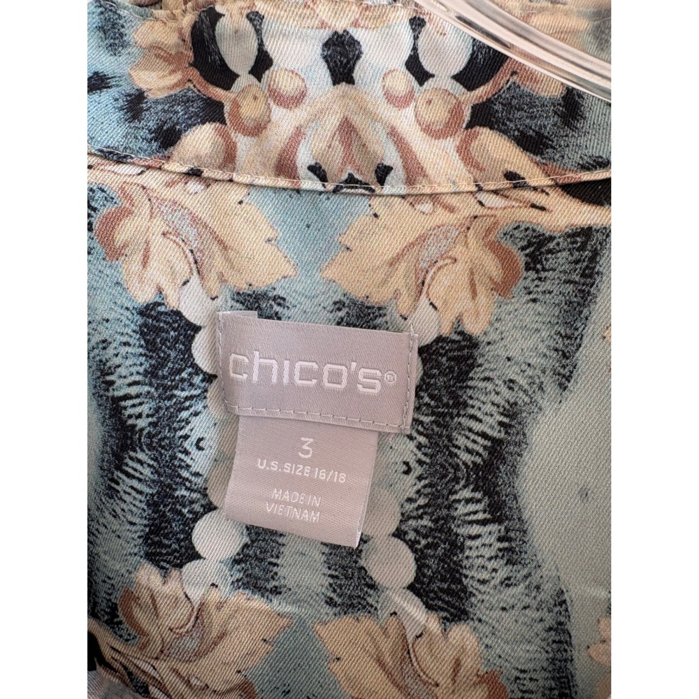 Chicos Mixed Leopard Baroque Print Button Down Shirt Blue Tan Size 3 XL 16/18 - Picture 5 of 8